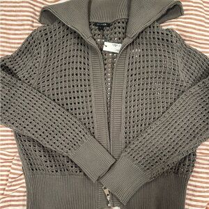 Green Knit Zip-Up Sweater